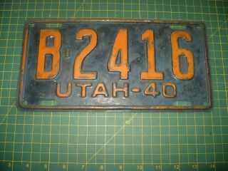 Vintage 1940 License Plate Antique Old Early Utah United States Nr