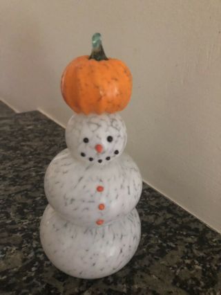 Vintage Glass Snowman With Pumpkin Hat
