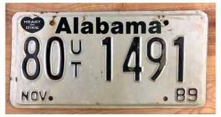 Alabama 1989 Utility Trailer License Plate 80u/t 1491