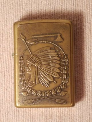 Charming Old Collectible Indian Head Xvi Brass Zippo Lighter Made In Usa
