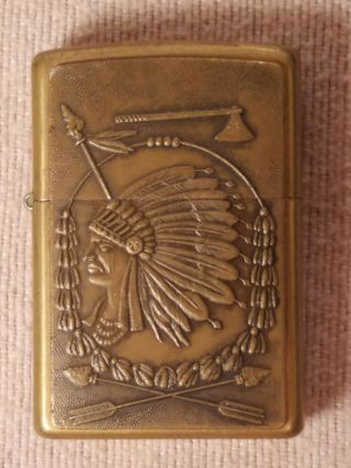 Charming Old Collectible Indian Head XVI Brass Zippo Lighter Made in USA 2