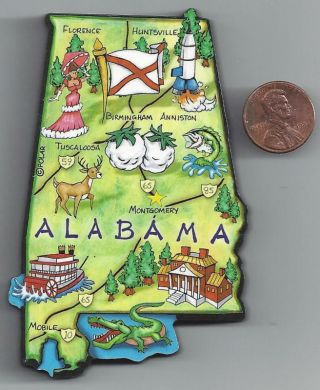 Artwood Alabama State Map Magnet Montgomery Tuscaloosa Birmingham Mobile