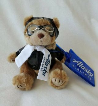 Alaska Airlines Pilot Bear W/leather Jacket,  Goggles,  Identification Card