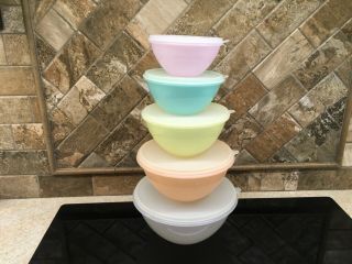 Tupperware 233 234 235 236 237 Wonderlier Bowls Pink Green Yellow Peach Frosted