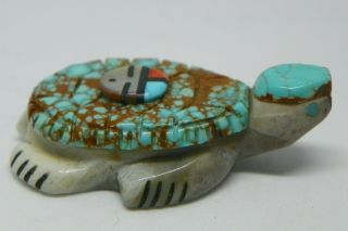Zuni Picasso Marble Turquoise Sunface Turtle Fetish By Darrin Boone