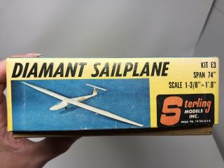 Vintage Diamant Sailplane Model Kit E3 Sterling Models Inc.  74 " Wing Span