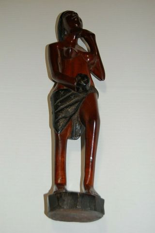 Vintage African Ebony Wood Semi - Nude Woman Carved Statue,  23 " Sculpture