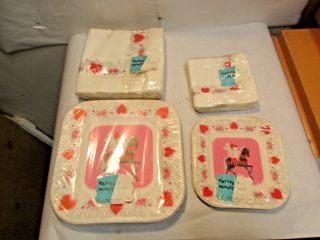 Vintage Party Maid Valentine Paper Plates & Napkins Set - - Old Stock