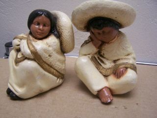Vintage 1970s Clay Mexican Man And Woman Figurines Tourist Kitsch - Mexico