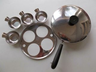 8 " Revere Ware Ss Copper Bottom Fry Pan/egg Poacher 4 Egg Cups,  Insert & Lid