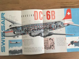 Swissair Airlines Dc6 Intro Brochure 1957 Seat Chart Cutaway