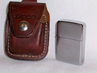 Vtg Zippo Lighter & Leather Case 1950s 25117191 Bradford Silver