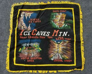 Vtg Black Velvet Souvenir Pillow Cover Case Ice Caves Mtn York Sam 