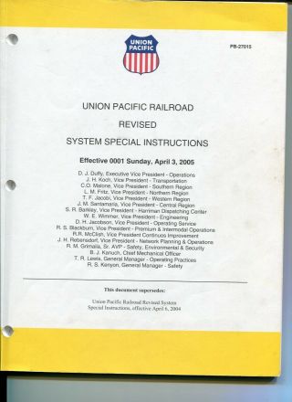 Union Pacific Railroad System Special Instructions Uprr 2005 2006 2007 2008 2009