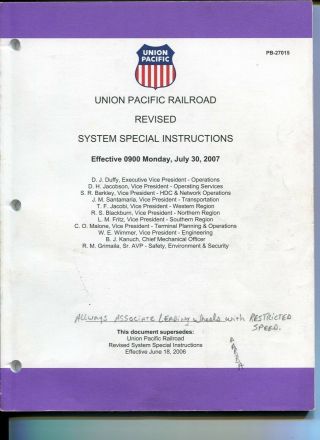Union Pacific RailRoad System Special Instructions UPRR 2005 2006 2007 2008 2009 2