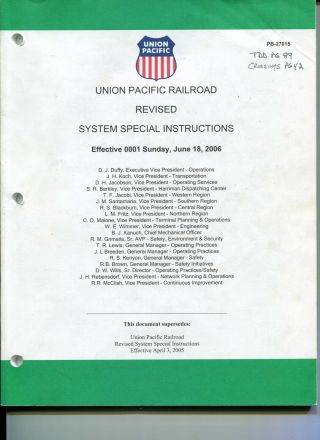 Union Pacific RailRoad System Special Instructions UPRR 2005 2006 2007 2008 2009 3