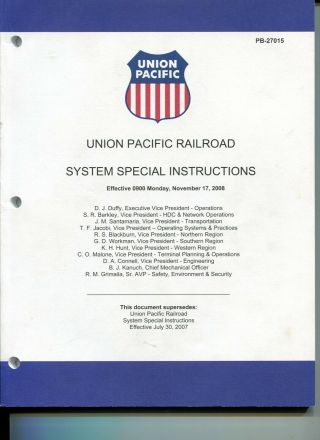Union Pacific RailRoad System Special Instructions UPRR 2005 2006 2007 2008 2009 4