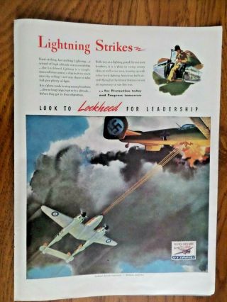 1942 Lockheed Aircraft Ad Ww 2 P - 38 Lightning Interceptor 1942 Veedol Oil Ad