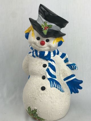 Vintage Ceramic Snowman W/ Blue & White Scarf 11”h