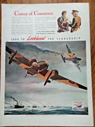 1942 Lockheed Aircraft Ad Ww 2 Hudson Reconnaissance Bomber Convoy Of Commerce