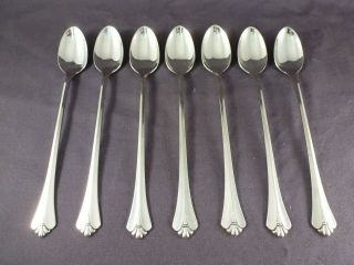 Oneida Community Stainless Flatware " Royal Flute " Set Of 7 Iced Tea Spoons