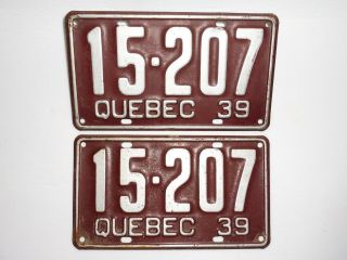 Very 1939 Quebec License Plate Canada Tag Sign Automobile