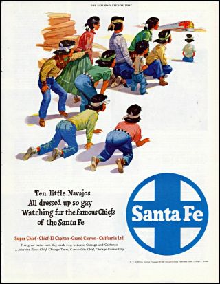 1952 Navajos Kids Santa Fe Railroad Chief Train Vintage Art Print Ad Adl87
