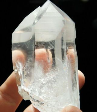 A Larger Natural Translucent Lemurian Quartz Crystal Twin From Brazil 213gr E