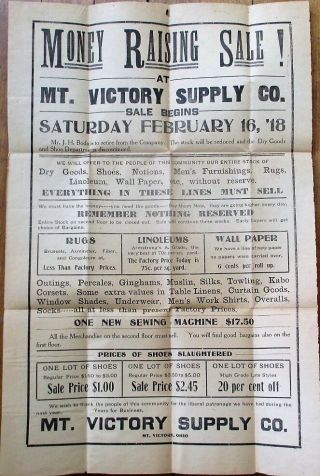 Mt.  Victory,  Oh 1918 Advertising Poster: Supply Co.  /dry Goods Money Raising