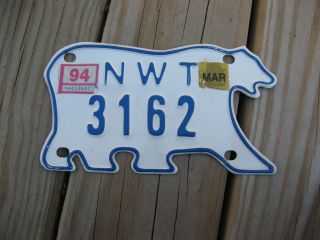 1994 94 Northwest Territories Nwt Bear Motorcycle Mc License Plate 3162