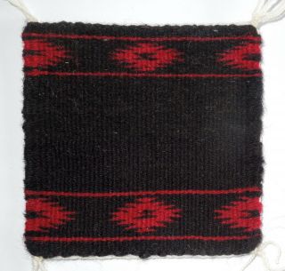 NAVAJO Miniature RUG 3.  9 x 3.  9 Inch Weaving BLACK with RED DIAMOND BANDS 2