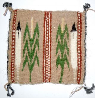 Pictorial Navajo Miniature Rug Weaving Feather Corn 4.  1 X 3.  8