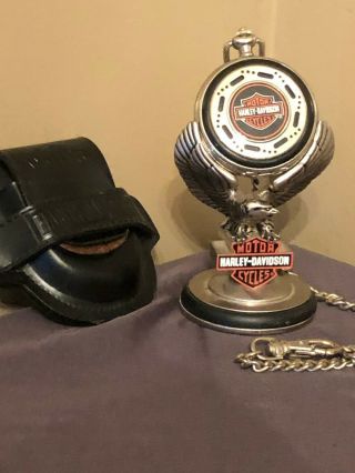 Harley Davidson Heritage Softail Franklin Pocket Watch W/ Case & Stand
