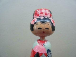 Vintage JAPANESE Wooden BOBBLE/NODDER HEAD Doll ' s With Baby Kokeshi 4