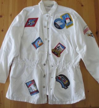 Disney 100 White Cotton Duck Sailing Jacket W/multiple Mickey Patches,  Med - Euc
