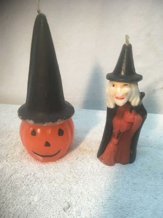 Large Vintage Gurley Halloween Witch And Broom Jack - O - Lantern Candles