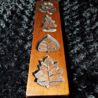 Antique Carved Wood Speculaas 4 Print Cookie Mold - Press - Stamp Tree - Flower - Leaf