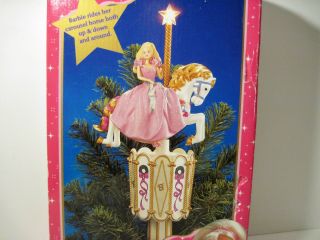 Vtg 1997 Barbie Carousel Rotating Tree Topper Animated Christmas Star Horse Box