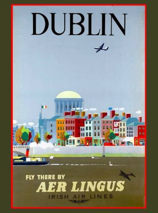 Dublin Ireland Irish Air Europe European Vintage Travel Advertisement Poster