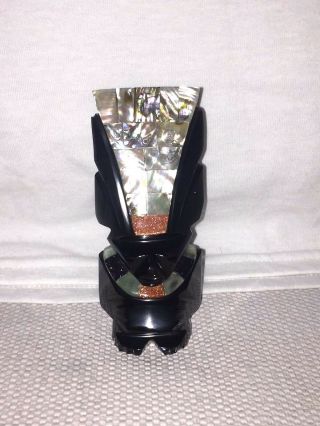 Vintage Mayan Aztec Tribal Carved Black Onyx Stone And Mother Of Pearl Figurine
