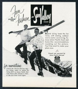 1957 Sun Valley Ski Area Skiing Ski Slope Couple Photo Vintage Print Ad