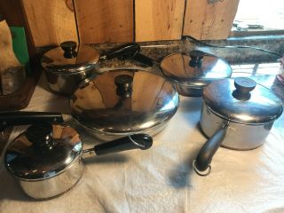 Vintage 10 Pc Revere Ware Copper Clad Stainless Steel Pots & Pans With Lids