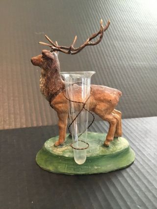 Vintage German Lead Metal Reindeer Christmas Putz Stag Buck Deer Figure Bud Vase