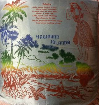 Vintage Souvenir Hawaii Silk Satin Pillow Case Cover