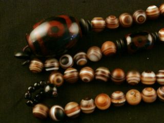 Great Tibetan Agate Dzi Beads Necklace W/agate Dzi 3eyed Bead Pendant Y126