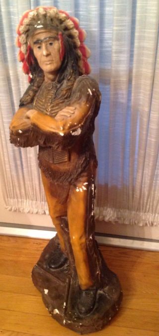 Vintage Advertising Native American Indian Chief Statue Chalk Ware Lg 28 " Tall