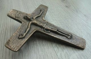 Expressionist Rare Vintage German Bronze Table Crucifix Great Work Of Sacred Art