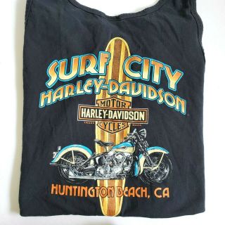 Harley Davidson Surf City Huntington Beach California Black Tank Top Men 