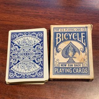 Vintage Bicycle Fan Back Playing Cards W/ Box C.  1930s 808 Blue 52,  2x Jokers