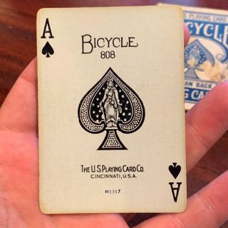 Vintage BICYCLE FAN BACK PLAYING CARDS w/ Box c.  1930s 808 Blue 52,  2x Jokers 2